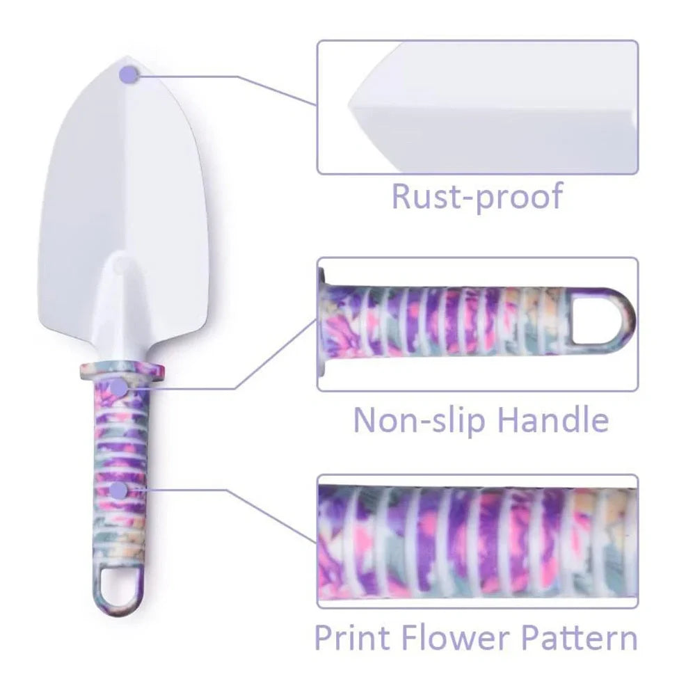Purple-handled 10-piece rust-proof gardening tool set with anti-rust coating