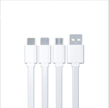 Three-in-one data cable, 1 m noodle style with one-to-three connectors, shown in black or white