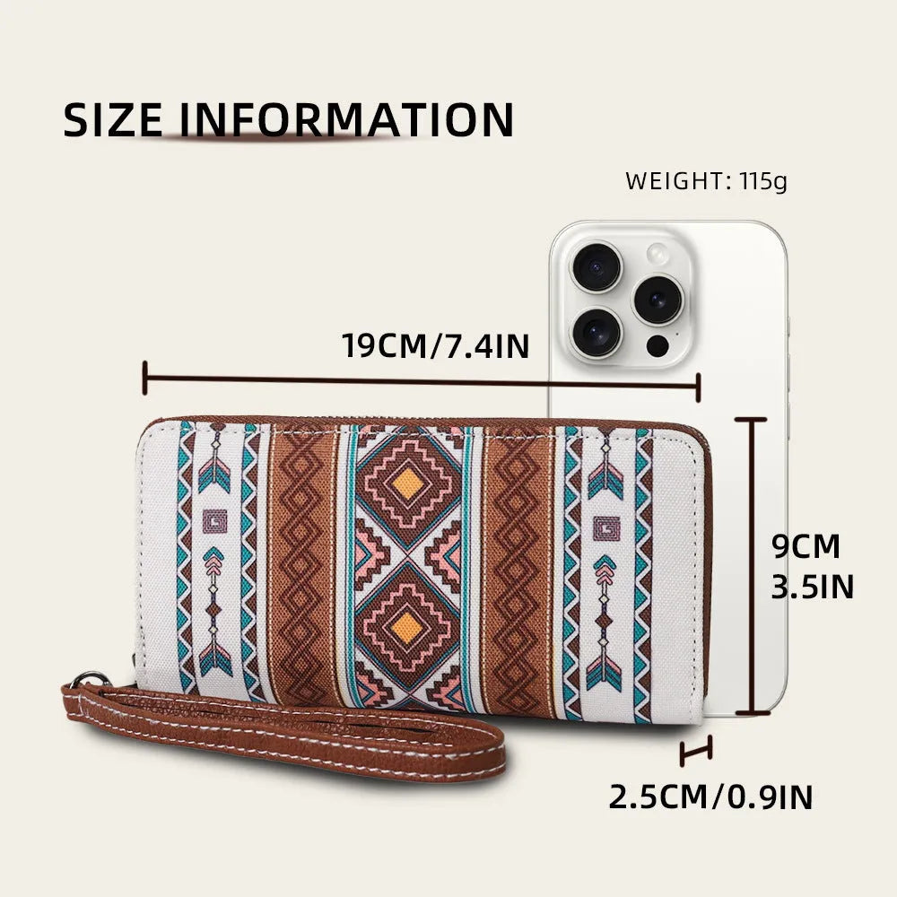 Canvas RFID blocking wallet with striped bohemian design in 20x10x2cm size