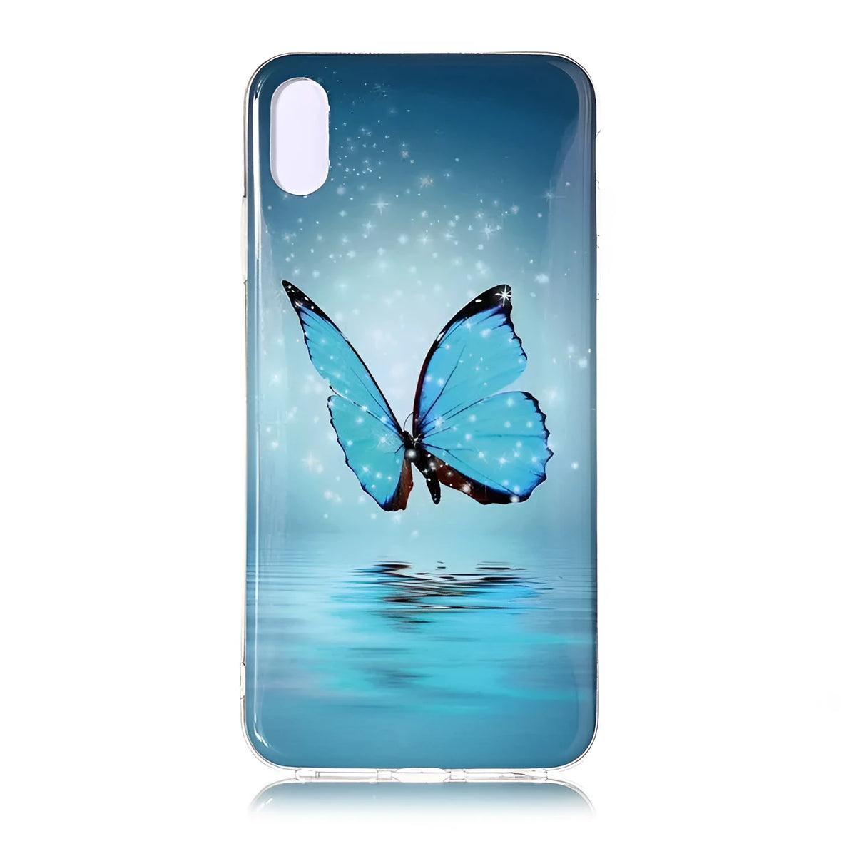 Luminous cartoon butterfly design on a flexible TPU iPhone back cover case.