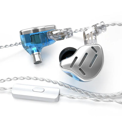 KZ ZAX silver blue in-ear headphones with L-bend 3.5mm plug and tangle-free cable