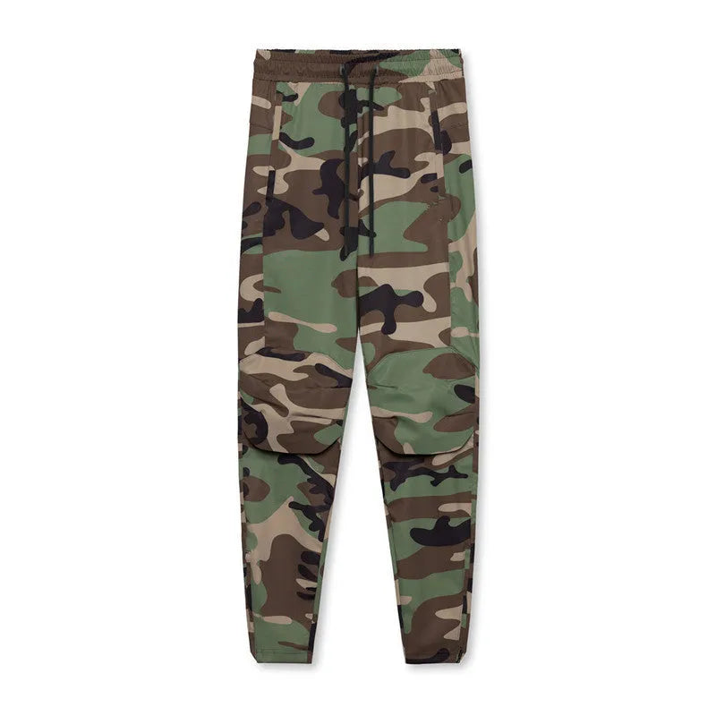 Men's grey fitness trousers with ankle ties, made from 100% polyester for quick-drying during exercise