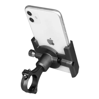 CNC aluminium bicycle phone holder mounted on handlebar with phone inserted