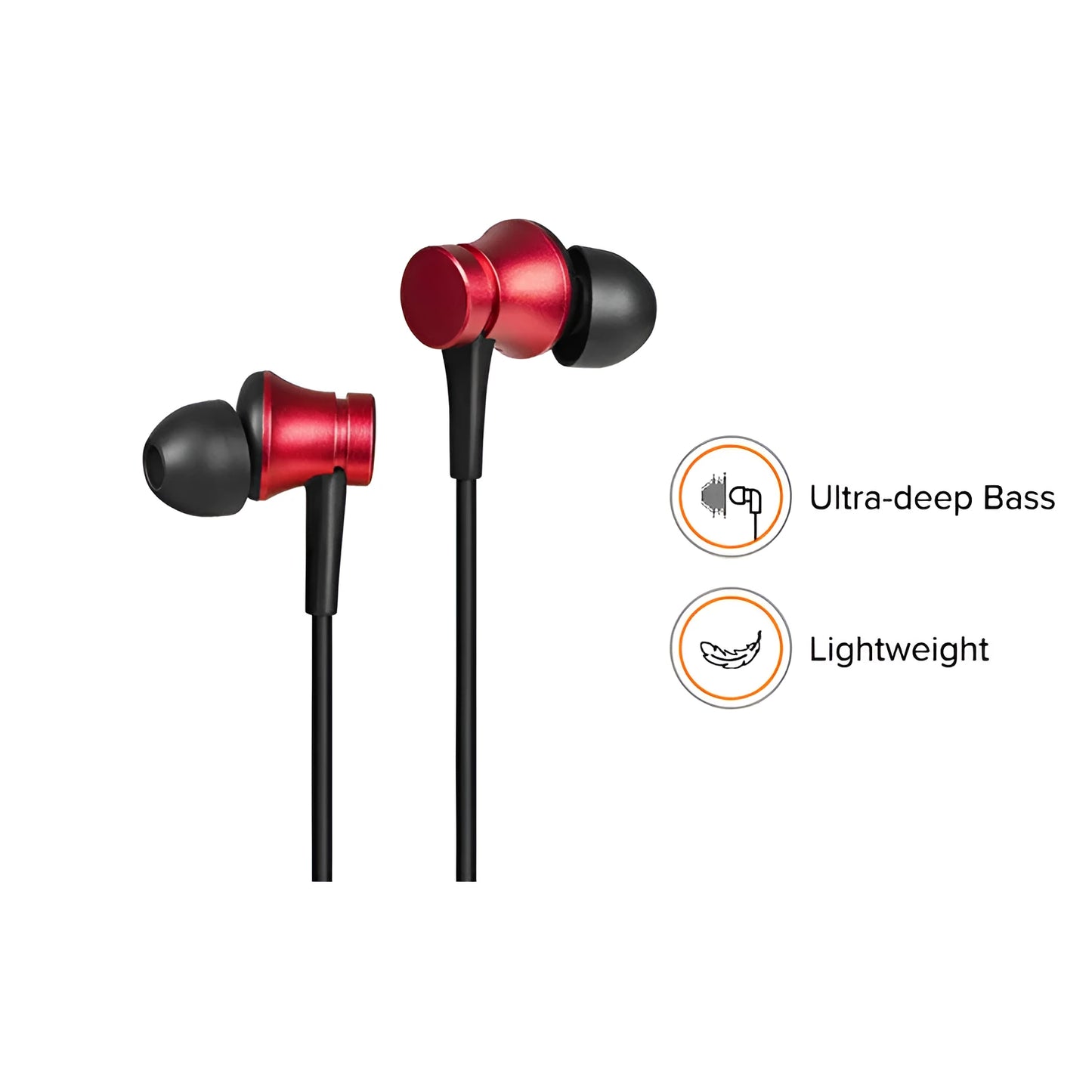 Piston in-ear headphones with 3.5mm plug in black, blue, and red colour options
