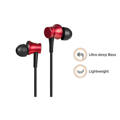 Piston in-ear headphones with 3.5mm plug in black, blue, and red colour options