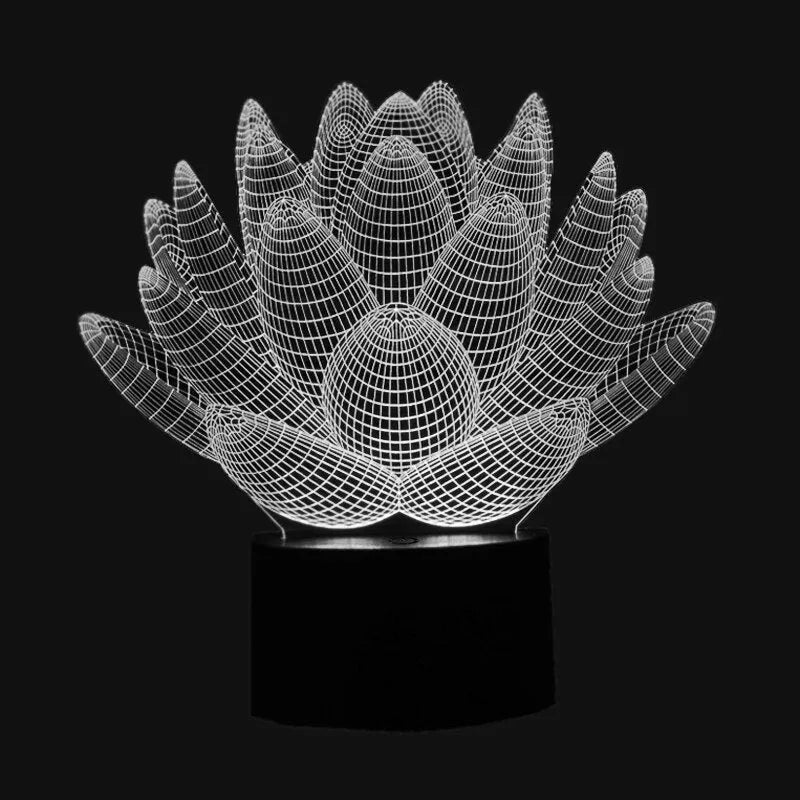 Modern Lotus LED night light with acrylic shade and touch control, 220mm wide.