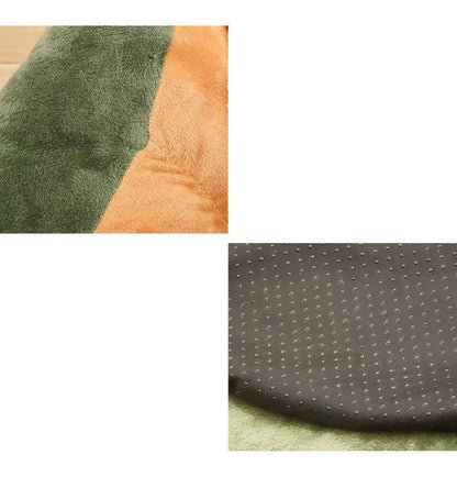 Cotton-filled cat bed house kennel in coffee or green colour showing three size options