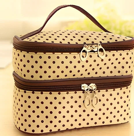 Double-layer cosmetic bag with multicoloured dots measuring 20.5cm length