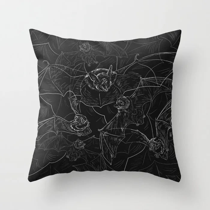 Halloween-themed cartoon print cushion cover on a sofa, 45x45 cm size.