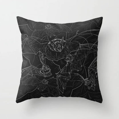 Halloween-themed cartoon print cushion cover on a sofa, 45x45 cm size.