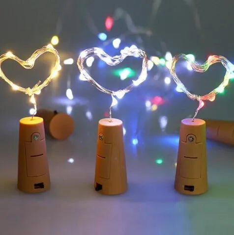 2 metre copper wire LED string lights with 20 warm white bulbs and wine bottle stopper for decorative lighting