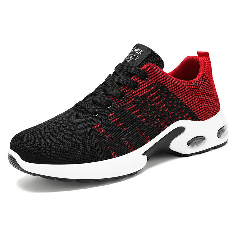 Men's black Flyknit mesh sneakers with round toe and lace-up front in casual low-top design