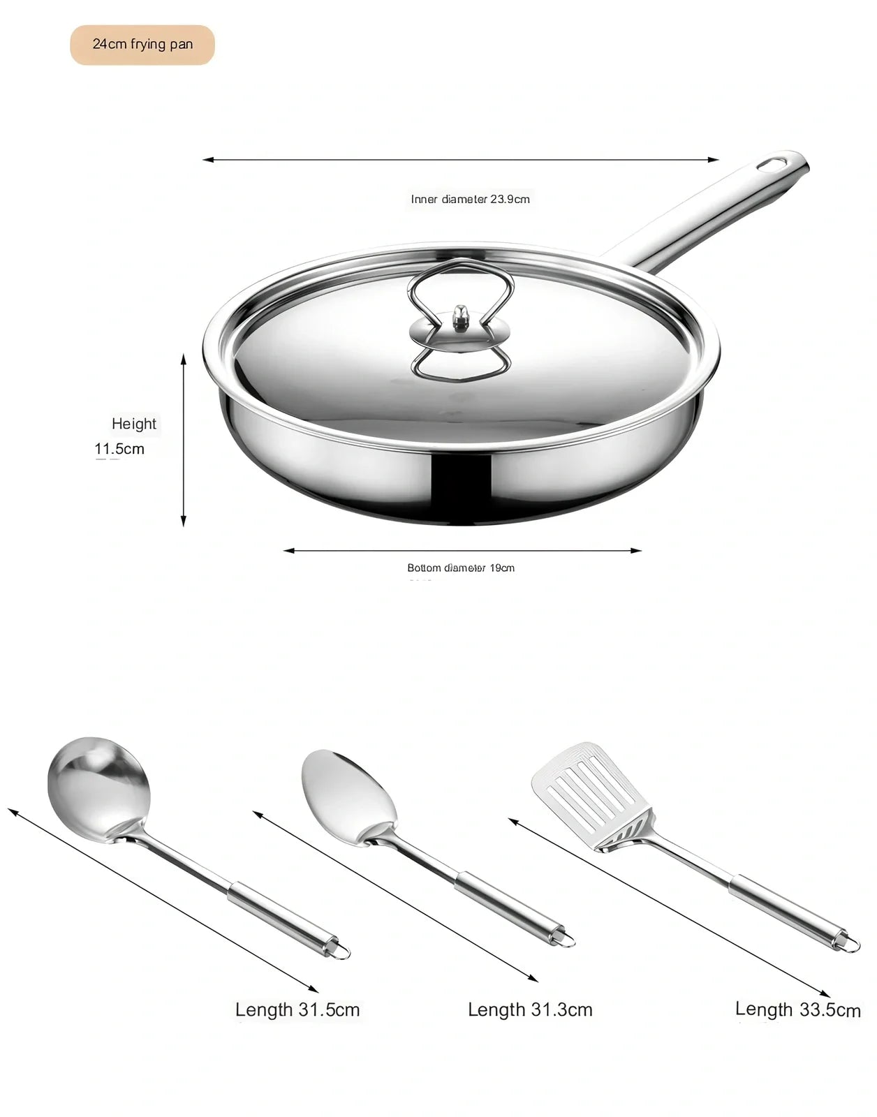 15-piece stainless steel cookware set with 12 pots, glass lids, non-stick pans, and utensils nested at 45x27x17cm