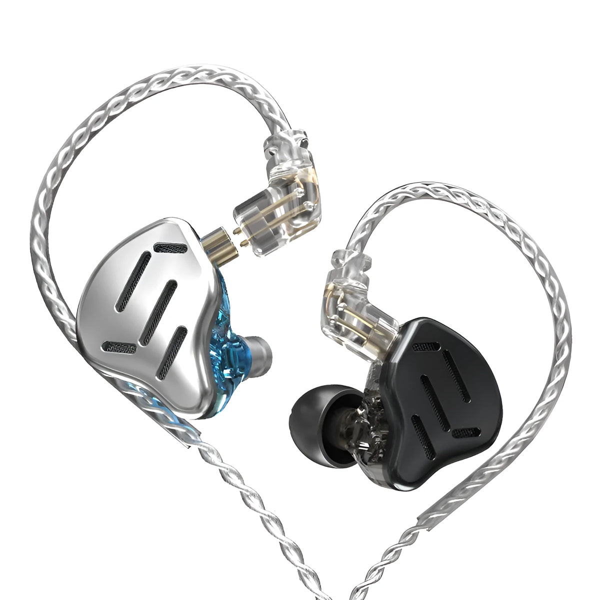 KZ ZAX silver blue in-ear headphones with L-bend 3.5mm plug and tangle-free cable