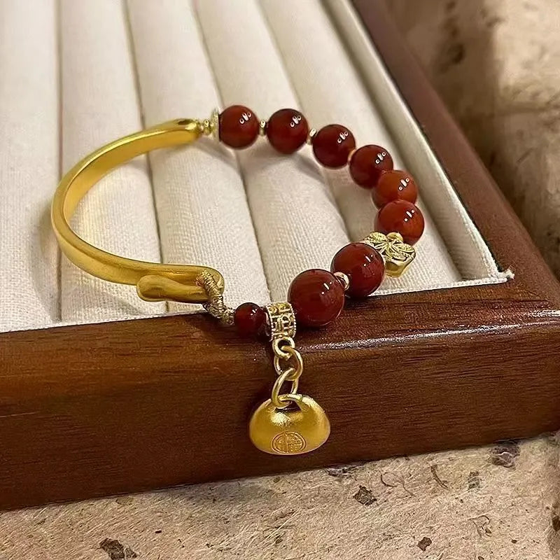 Golden south red ingot charm bracelet in antique style for women