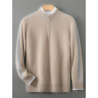 Sheep wool half-zip knitted sweater in slim fit, available in sizes S to XXL for leisure wear.