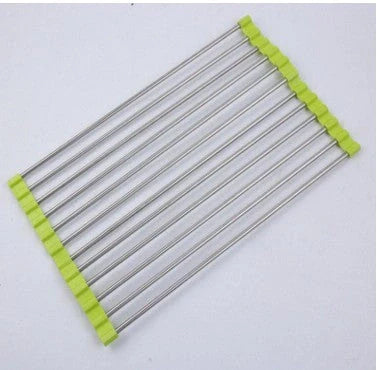 Stainless steel folding kitchen sink rack for efficient dish drying and space saving