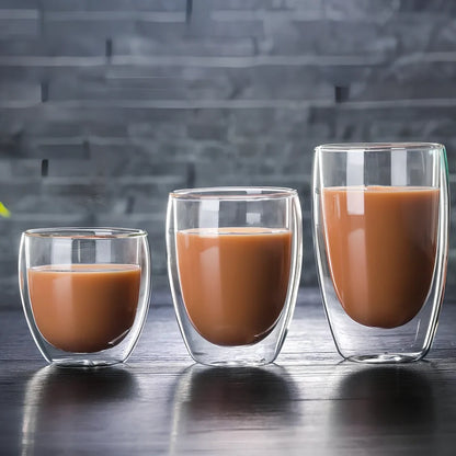 Chinese style double-layer glass coffee cup showing heat-resistant construction and traditional design elements