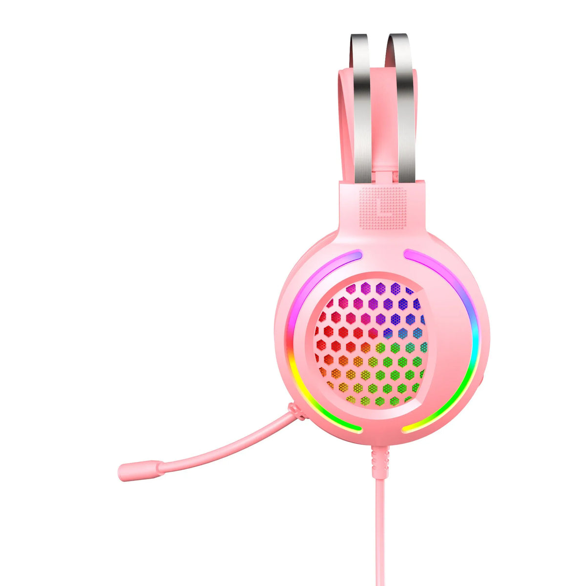 H500 Holloway RGB USB gaming headset in black with colourful lights and memory foam ear cushions