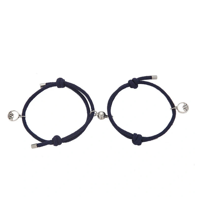 Magnetic couple's bracelet with geometric design and meaningful charms inspired by ancient Chinese tradition