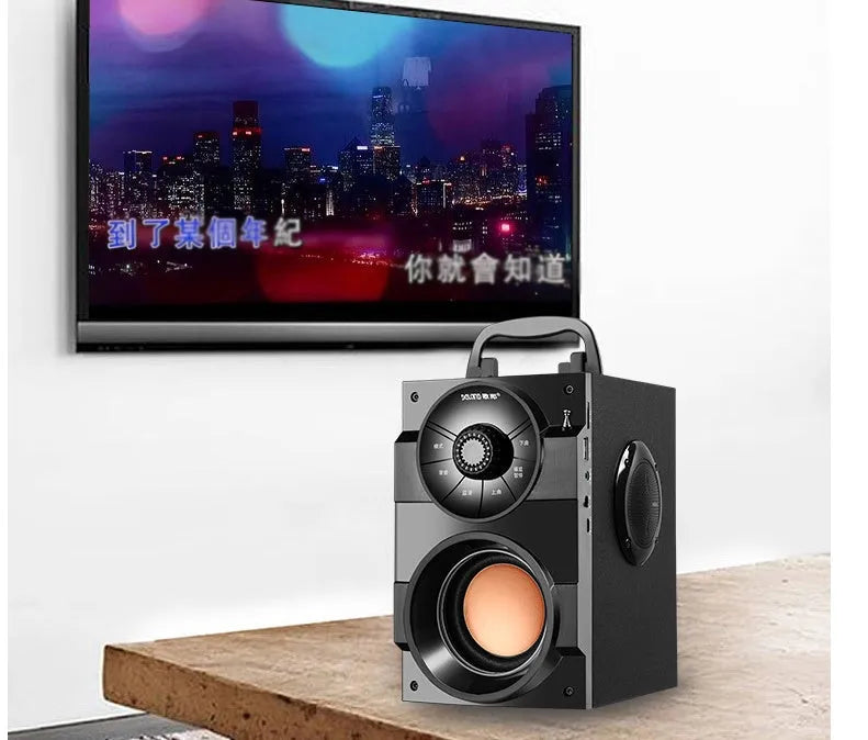 Portable mini home audio system with subwoofer, black colour, 1.2m cable, USB power input