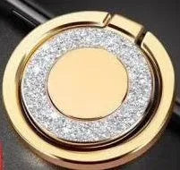 Bling glitter plating metal phone ring holder in silver colour, showing 360° rotation.