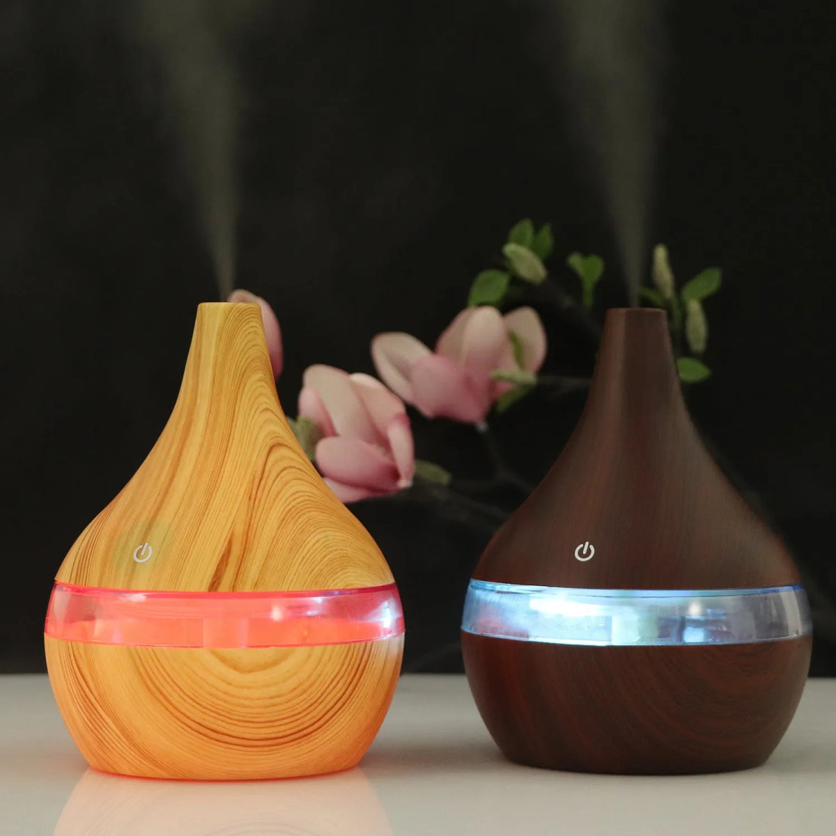 USB mini air purifier and humidifier in wood grain, columnar shape, for rooms under 10 square metres with timer and USB power