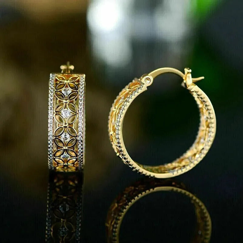 Geometric horse eye flower butterfly design copper ear clips with yellow gold finish
