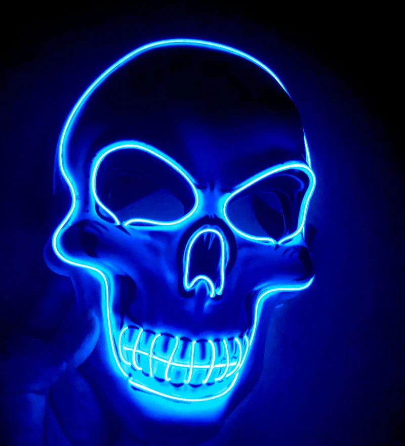 Realistic LED Skeleton Mask with customizable glow-in-the-dark lighting effects for Halloween, parties, and more