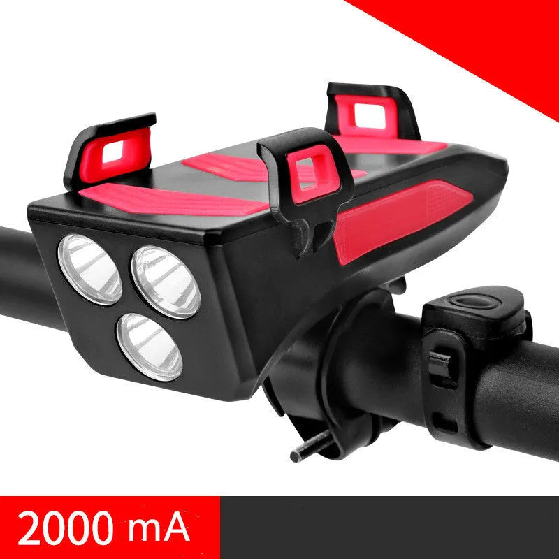 Multifunctional bicycle headlight phone holder with 130dB speaker and power bank, 8.2cm x 12.5cm ABS body