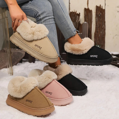 Cozy faux fur-lined women's slippers with non-slip platform soles and stylish color options