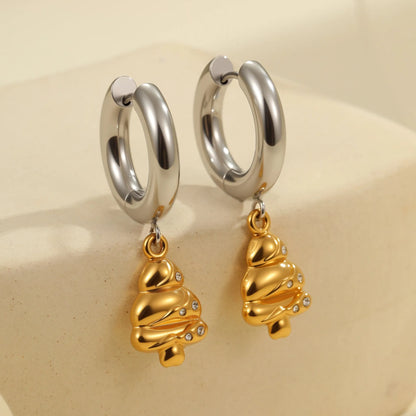 Stainless steel Christmas tree earrings with 18K electroplated finish and heart-shaped star ornament designs
