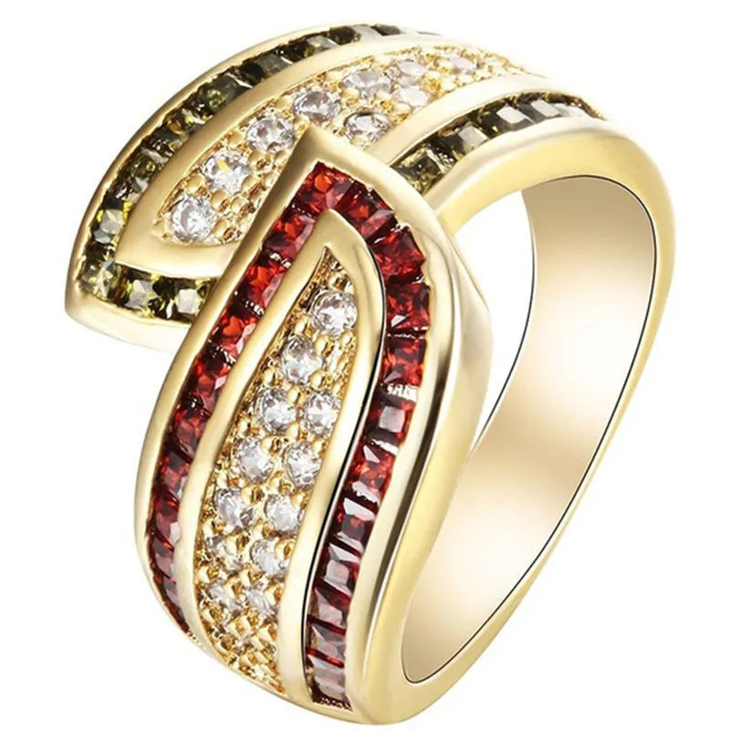 Women's peridot colour ring with gold metallic finish showing front view