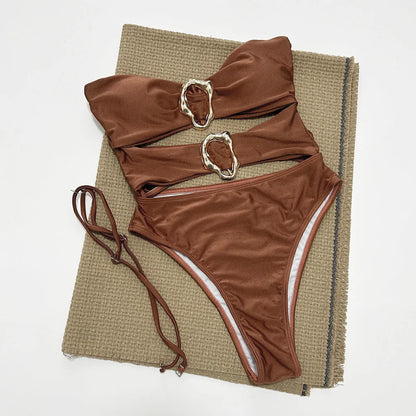 Women's one-piece swimsuit in solid black, brown or red, nylon fabric, sizes S M L, for swimming and wading