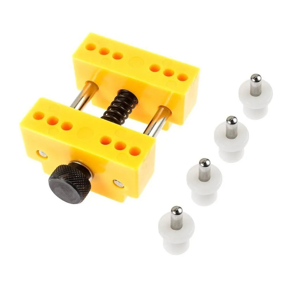 Yellow plastic watch case opener tool set with fixing base for battery replacement