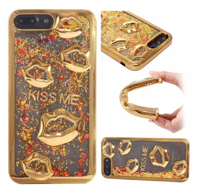 Huawei smartphone back cover with a raised 3D lips design in pink TPU material.