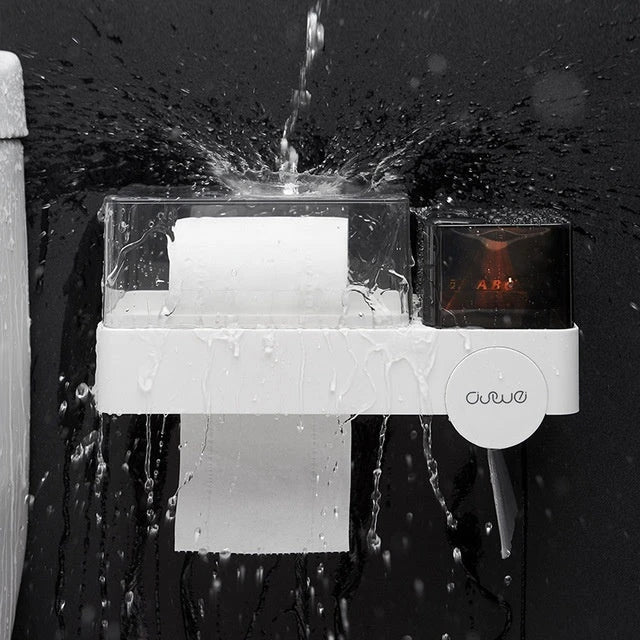 Waterproof tissue box with integrated toilet paper dispenser for convenient bathroom organization