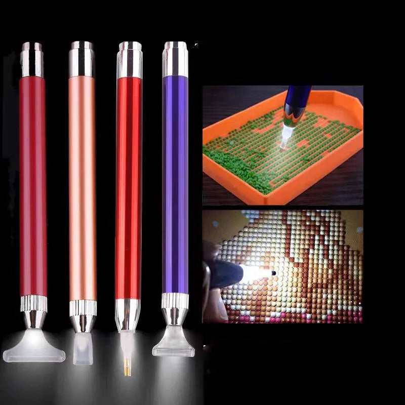 Luminous diamond painting drill pen with metal frame in blue, gold or red colour options