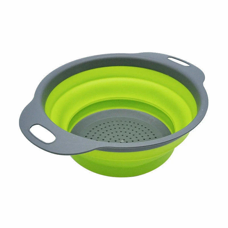 Collapsible silicone colander for washing and draining fruits and vegetables in the kitchen