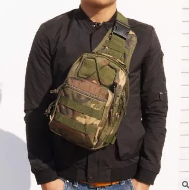 Compact camouflage canvas chest bag for outdoor sports, waterproof and lightweight