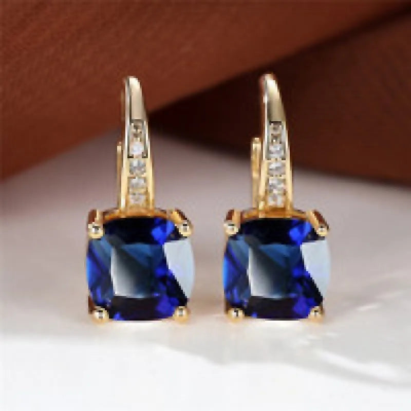 Square geometric ear clip with moissanite stones and electroplated gold finish