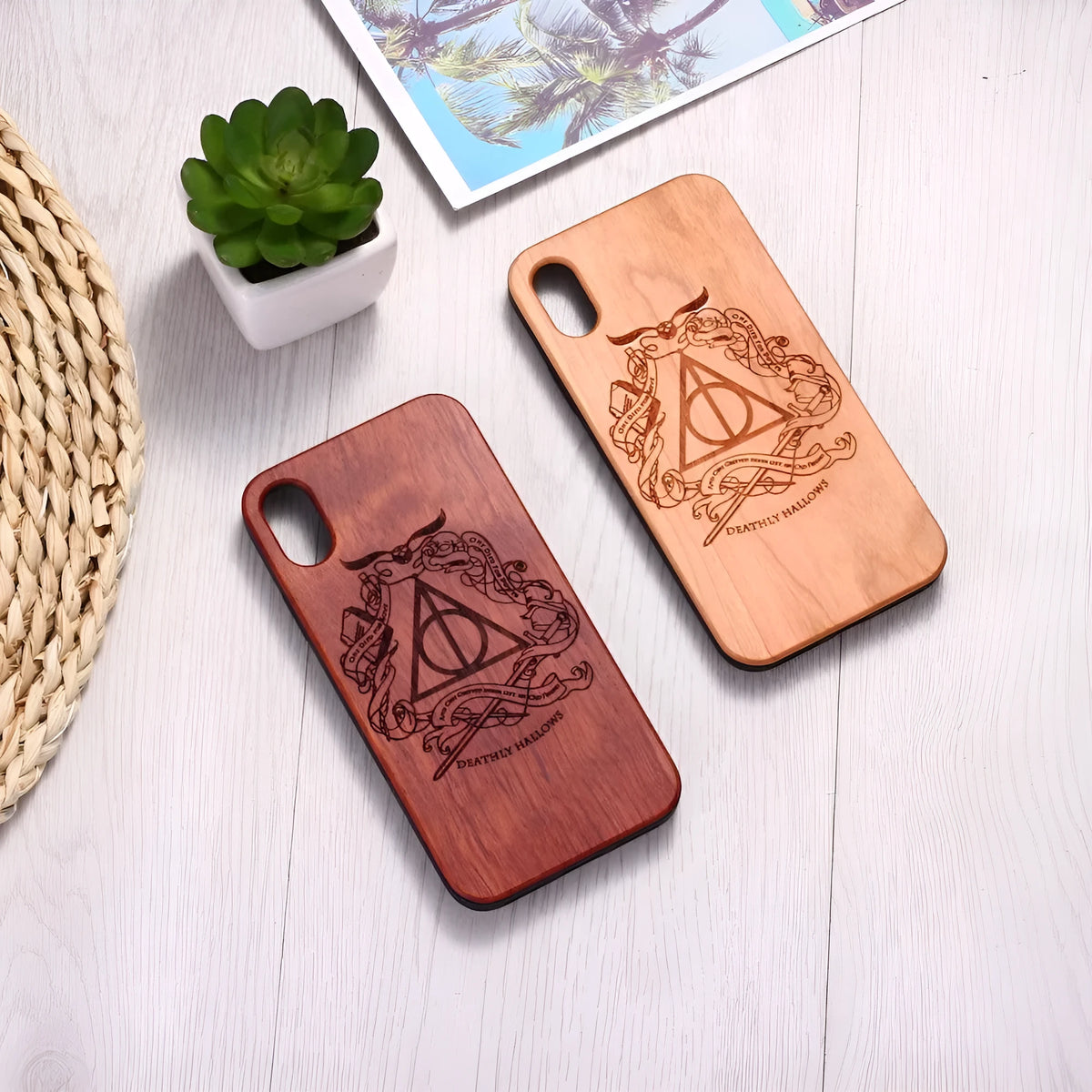 Wooden phone case with TPU bumper and laser carving pattern for smartphones