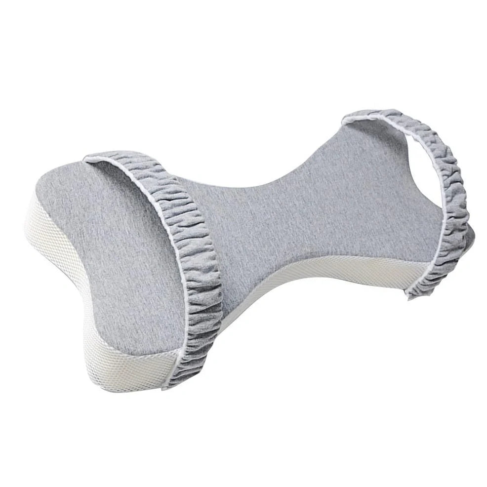 Light blue memory cotton knee pillow measuring 70×37×9cm with adjustable 5-10cm height for side sleeping support