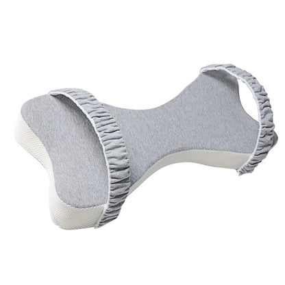 Light blue memory cotton knee pillow measuring 70×37×9cm with adjustable 5-10cm height for side sleeping support
