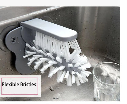 Grey suction cup brush with double-head design for cleaning cups and glasses