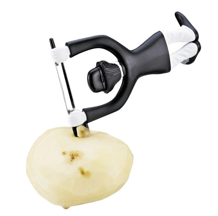 Handy fruit and vegetable peeler with clever character design, made of durable stainless steel for efficient and stylish kitchen prep