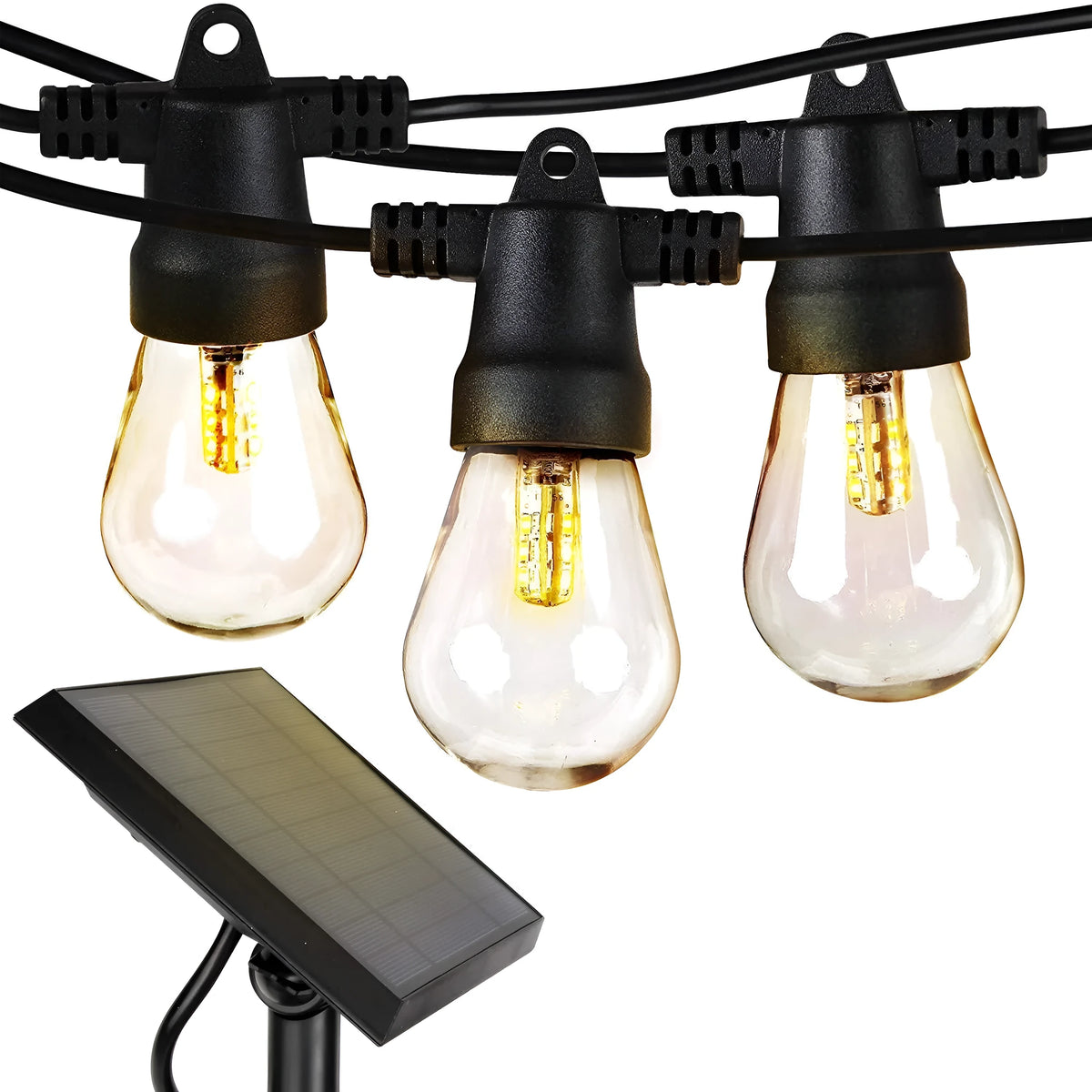 Waterproof solar string lights with PVC housing in garden setting showing LED illumination