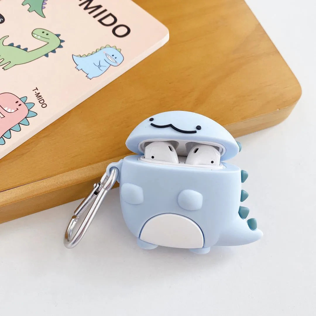 Blue silicone case with baby dragon design for Apple AirPods 1, 2, and 3 models.