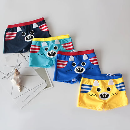 Boys' boxer swimming trunks in polyester, sizes 100-120, colours Black Royal Blue Water Blue Yellow
