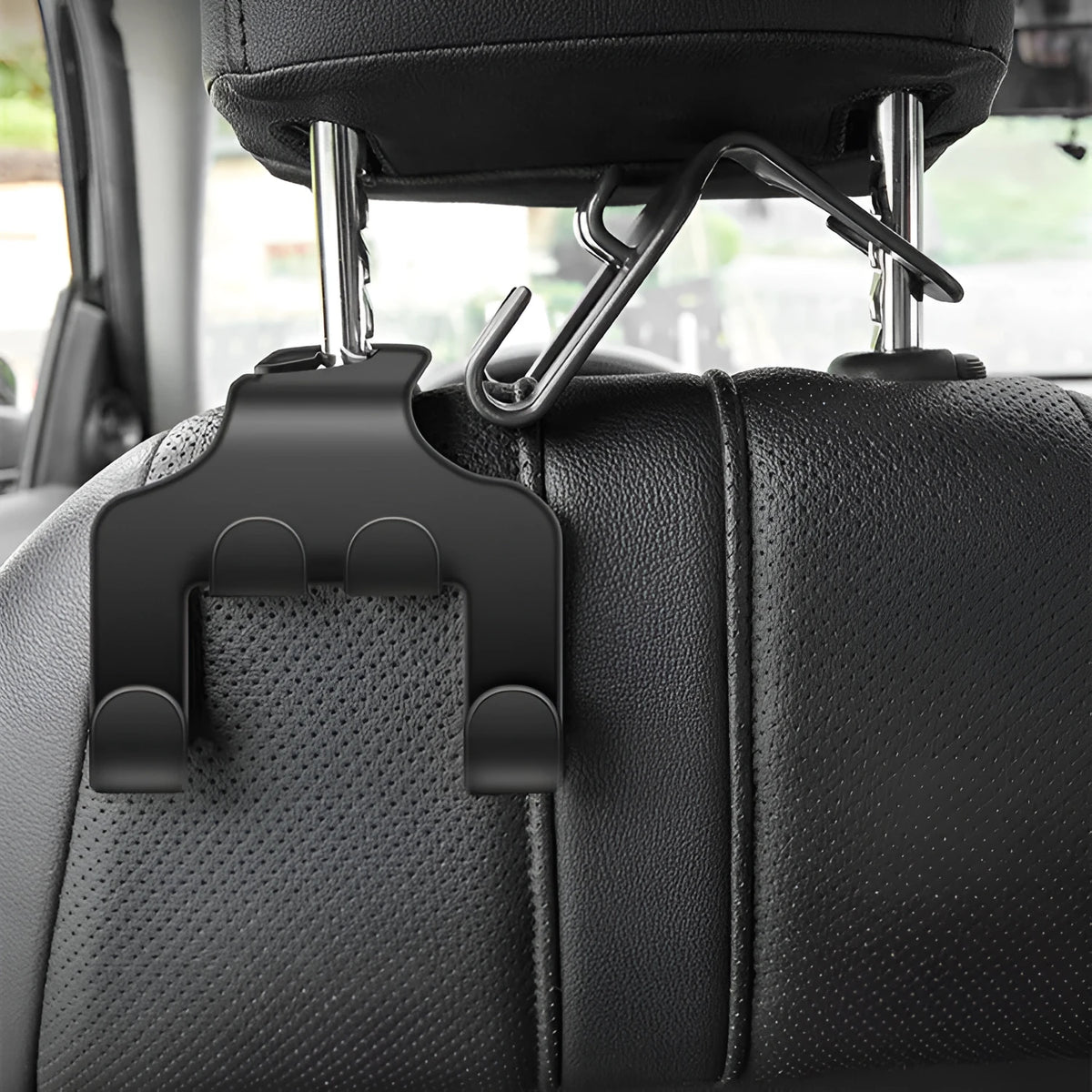 Car multifunction hook and phone holder made from black ABS plastic